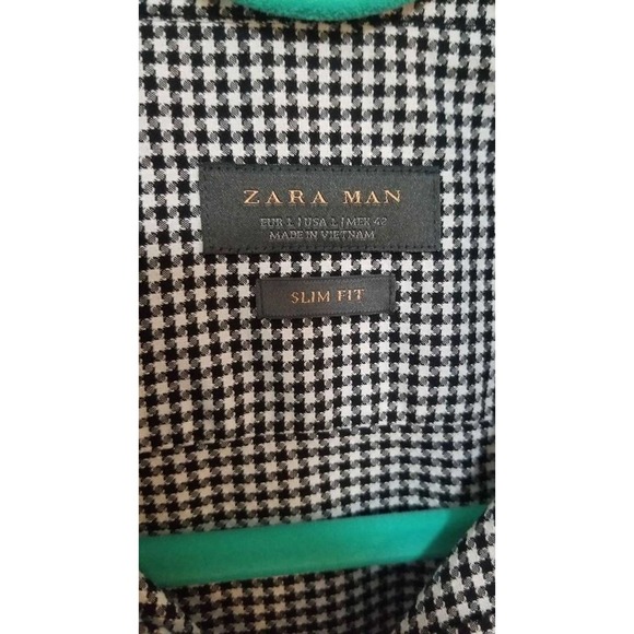 Zara Man Black White Large Hounds tooth Button Up Shirt. - Picture 3 of 4